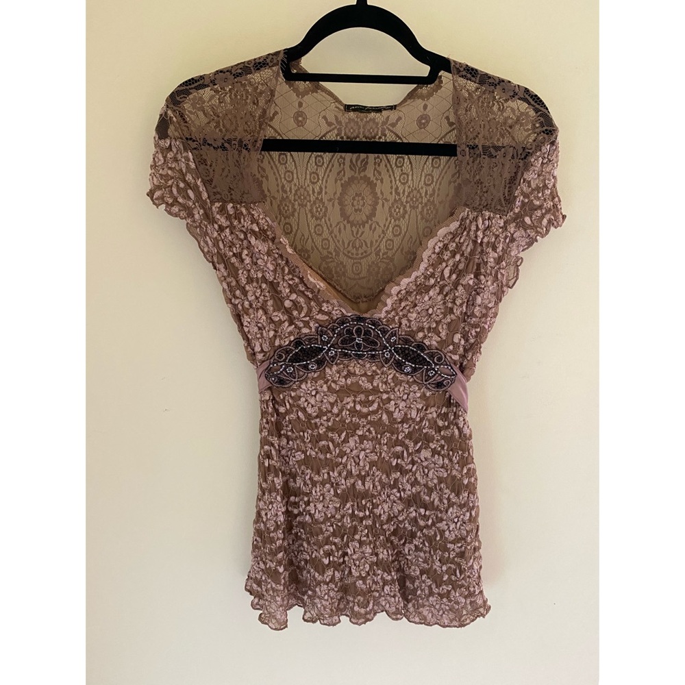 Ann Ferriday Rose Colored Beaded Blouse